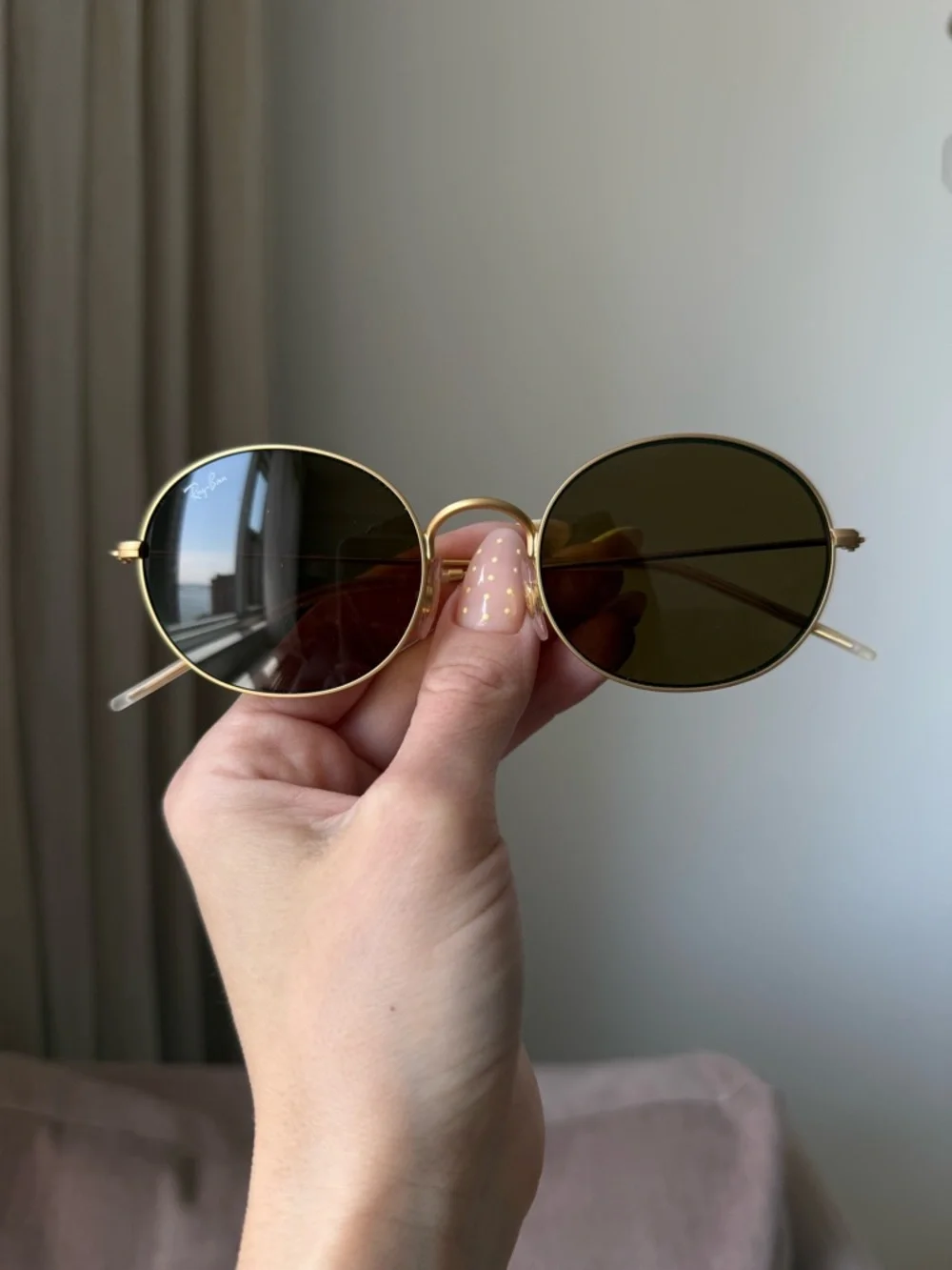 Ray-Ban Oval Sunglasses Brown Gold Frame Classic Chic - Picture 5 of 7